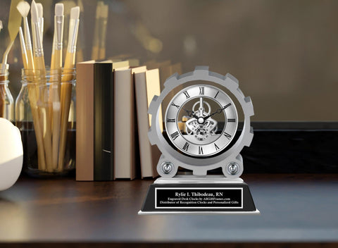 Personalized Engineer Gear Desk Clock Retirement Employee Coworker Boss Gift