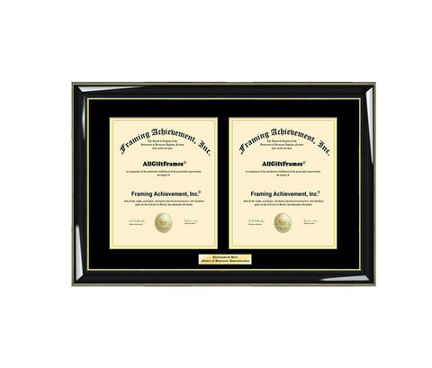 Engrave Two Portrait Diploma Frame Certificate Gift Case Document License College State Board University Degree Framing Majestic Black Gold