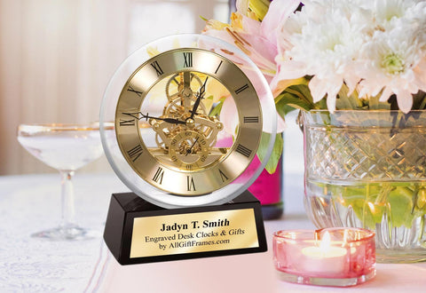 Personalized Crystal Clock Black Glass Employee Boss Coworker Retirement Gift