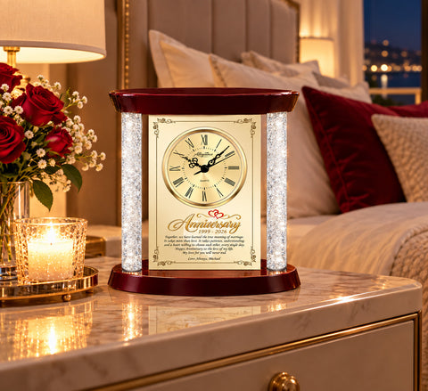 Custom wedding anniversary clock table plaque crystal diamond pillar love romantic celebrate wife husband present girlfriend boyfriend marriage