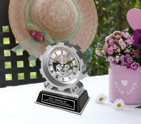 Personalized Desk Clock Floating Metal Shape Gear Engineer Graduation Employee Engineering Appreciation Award Gift Idea Graduate School
