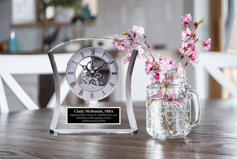 Personalized Crystal Engraved Desk Clock Wedding Anniversary Employee Award