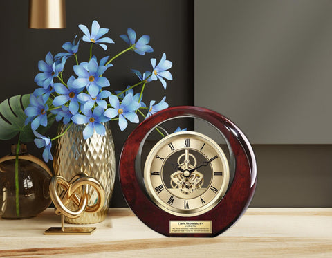 Engraved clock gold gear retirement anniversary wedding birthday gift thanks