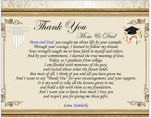 thank you cards for grad gifts Clock Thank You Parents Graduation Gift