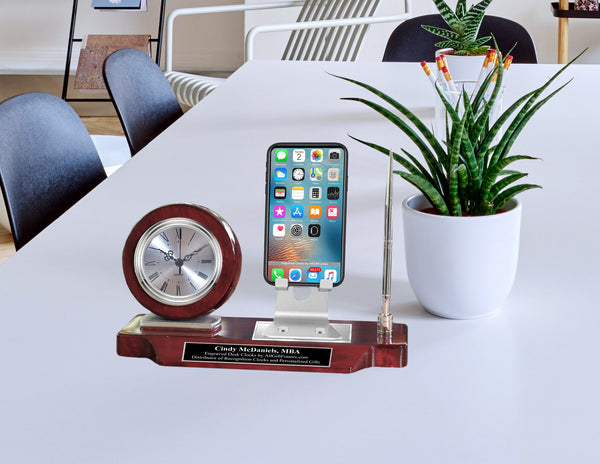 Personalized Wooden Pen Holder for Desk with Cell Phone Holder