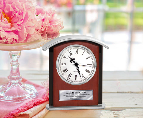 Silver Engrave Personalized Clock Etched Engraving Plate Etched Retirement Service Award Coworker Boss Gift Present Housewarming Tabletop