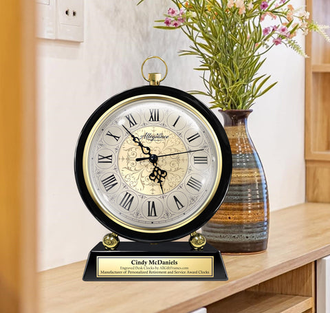 Best Large Personalized Clock Engravable Desk Boss Majestic Black Base Gold Engravable Home Office Decor Accent Anniversary Retirement Clock