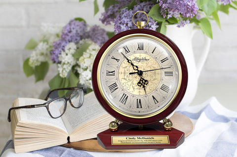 Large Fireplace Mantel Desk Clock Gold Engraved Table Custom Etched Personalized Gift Office Home Retirement engravable Housewarming congrat Present