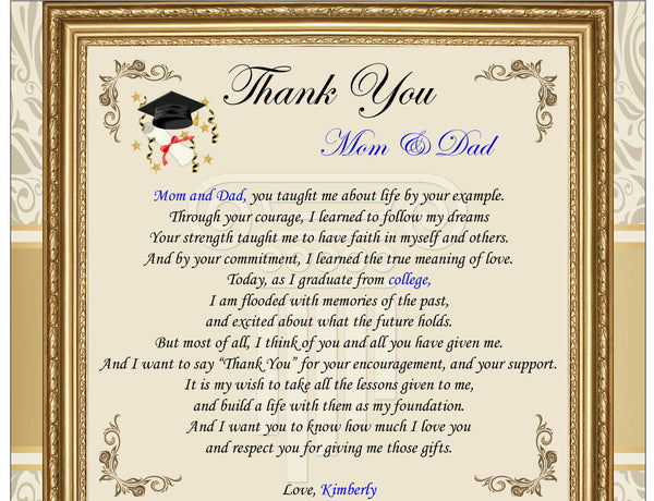 Parents Thank You Graduation Photo Frame Parents Thank You Graduation Photo Frame