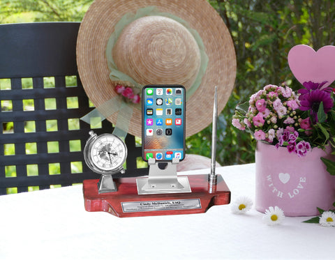 Personalize Name Clock Nameplate Cell Phone Stand Holder Display Holder Desk Pen Engraved Plate Executive Desk Graduation Gift Globe Card
