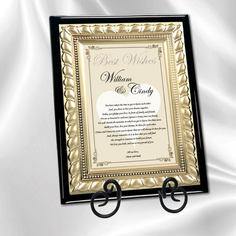 Wedding Gift Plaque for Bride & Groom from Parents