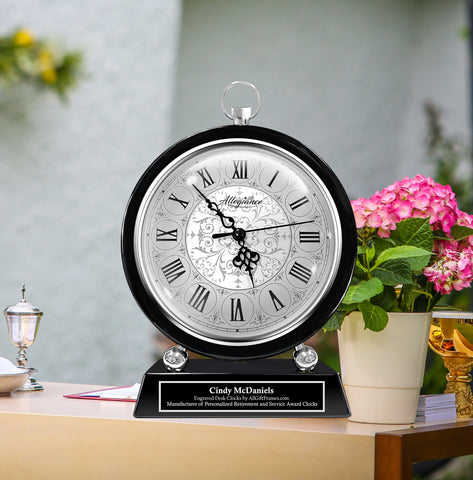 Large Fireplace Mantel Personalized Gift Silver Engrave Clock Boss Coworker Employee Table Stand Etched Plaque Shelf Award Anniversary Desk