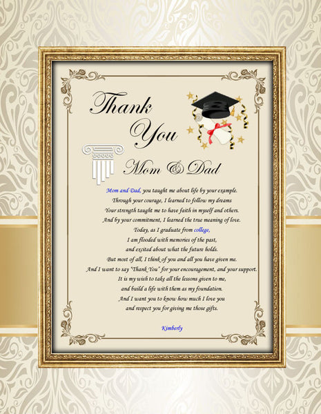 grad thank you card message 11x14 Unframed Matted Thanks Parents