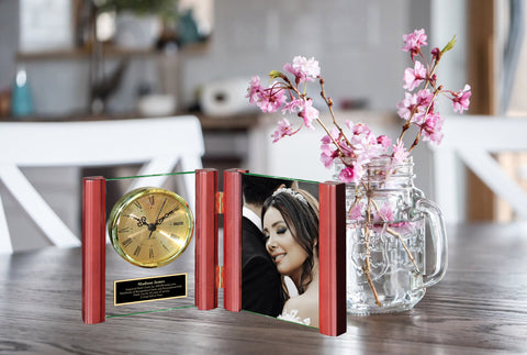 Personalized Desk Clock 4x6 Picture Frame Table Custom Photo Plaque Gift Present Display Glass 4 x 6 Photograph Etch Engrave Stand Tabletop