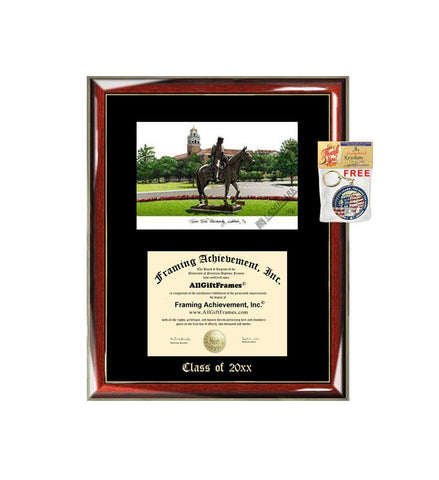 Texas Tech University Diploma Frame Emboss Lithograph TTU Degree Graduation Gift Frames Certificate Graduate Gifts Single Black Matted Prestige University Diploma Frames