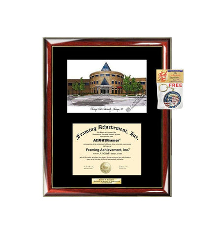 Chicago State University CSU Diploma Frame Lithograph Degree Graduation Framing Black Matted Engraved Custom University Sketch Graduate Gift Holder Case