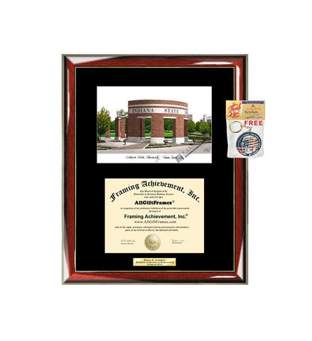 Indiana State University ISU Diploma Frame Lithograph Degree Graduation Framing Black Matted Engraved Custom University Graduate Gift Holder Case