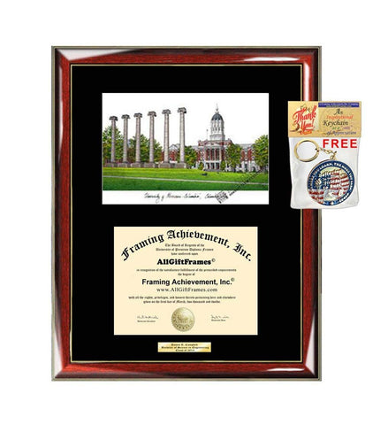 University of Missouri Diploma Frame Lithograph Degree Graduation Framing Black Matted Engraved Custom University Graduate Gift Holder Case