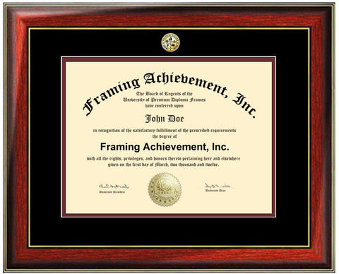 Certificate Frames University Diploma Frame - Graduation College Major Seal Logos Satin Mahogany Gold Accents Top matted Black Inner Maroon