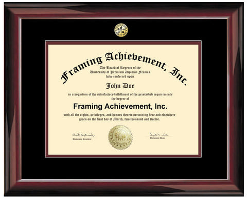 University Degree Frame - College Major Seal Logos Glossy Mahogany Top matted Black Inner Maroon Collegiate Diploma Frame College Framing