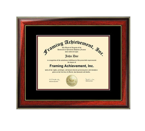 Document Certificate Frames College Degree Graduation Diploma Frame Satin Rich Mahogany Gold Accents Top matted Black Inner mat Maroon