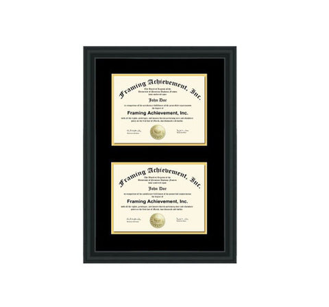 Double Diploma Frame Dual Certificate Frames Two Document Satin Rich Mahogany Top mat Black Inner matted Gold Double Document Plaque