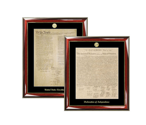 Declaration of Independence and Constitution Frame Replica Poster Set Law Gift Lawyer Citizenship School Embossed Matted Logo