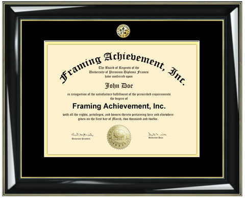 Diploma Frames Graduation Gifts University High School Graduates - College Major Logos Glossy Black Gold Accents Top mat Black Inner Gold