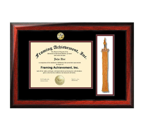 Graduation Diploma Frame Tassel Box University Degree Frame College Major Seal Logos Top mat Black Inner Maroon Satin Rich Mahogany