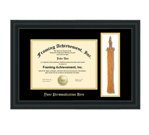 Graduation Tassel Holder Frame College Diploma Frame Top mat Black Inner mat Gold Personalized Gold Embossed Satin Matte Black Frame