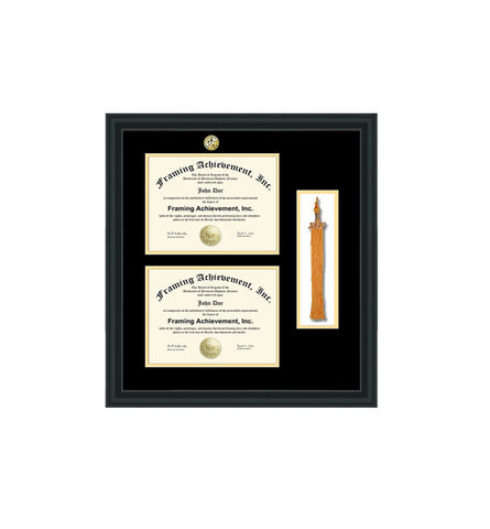 Double diploma frame graduation tassel holder box with college major logo seal medallion degree college school certificate university