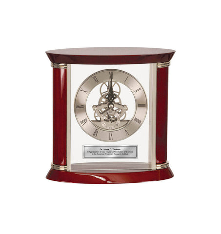Engraved Desk Clock Personalized Silver Engraving Plate Wood Silver Glass Case Da Vinci Gear Table Clock Wedding Employee Award Retirement