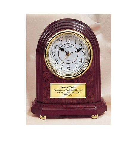 Classic Arch Desk Engraved Clock with Gold Foot Base and Gold Engraving Plate Anniversary Wedding Birthday Retirement Recognition Award
