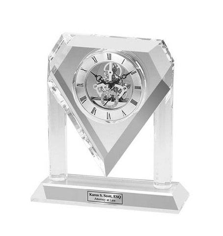 Personalized Engraved Clock Da Vinci Diamond Crystal Clock with Silver Engraving Plate. Unique Wedding Anniversary Retirement Service Award