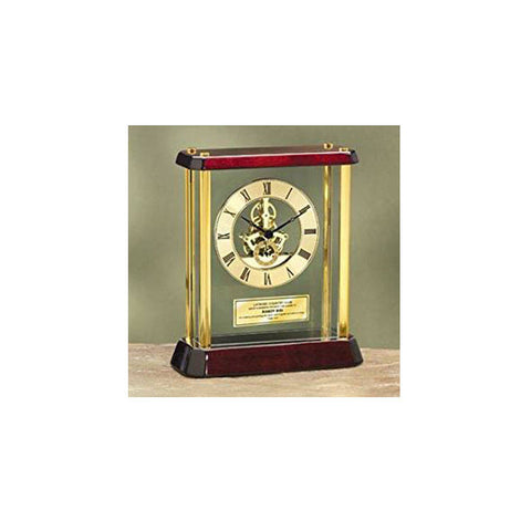 Personalized Anniversary Wedding Retirement Gift Table Desk Engraved Clock Enclosed Metal Brass Corners Da Vinci Dial Gold Engraving Plate