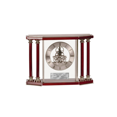 Engraved Table Desk Clock Four Column Silver Da Vinci Dial with Engraved Plate. Wedding Anniversary Gift Retirement Service Award Coworker