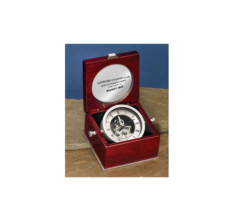 Engraved Da Vinci Swivel Desk Clock in Cherry Box Case with Silver Engraving Plate Birthday Wedding Retirement Engagement Retirement Gift