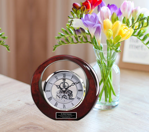 Personalized Lunar Desk Clock Design Black See Through Gear Display Appreciation Employee of The Year Business Gift Engineer Company Award