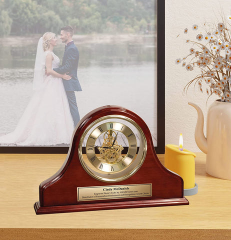 Orient Mantle Wood Mahogany Da Vinci Clock with Gold Engraving Plate Retirement Wedding Anniversary Gift Employee Recognition Birthday