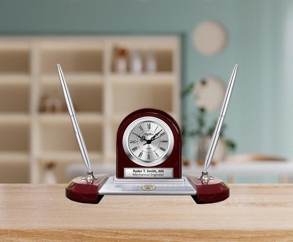 Office name plate gift engraved desk clock pen display congratulation coworker