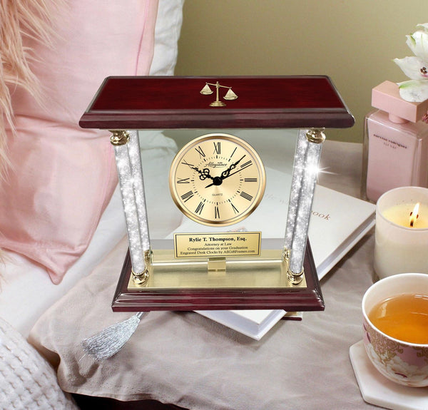 Law school graduation gift lawyer attorney law scale crystal desk clock judge