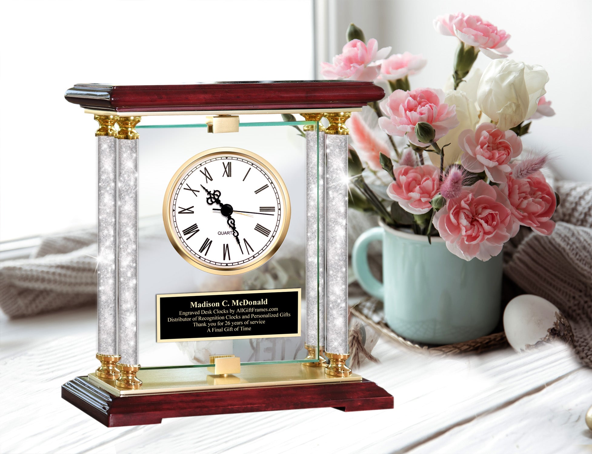 Personalized Desktop Clock Custom Gift Idea Unique Diamond Crystal Clo