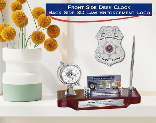 Law enforcement name desk clock pen set nameplate card holder academy graduation