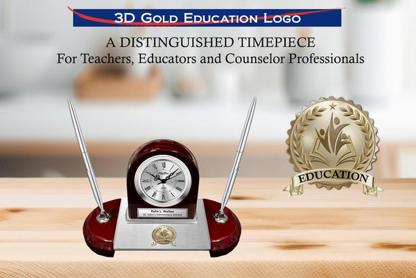 Teacher professor thank you appreciation service award retirement clock pen set