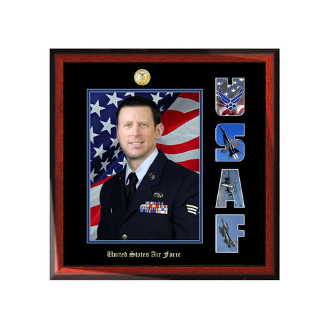 USAF Picture Frame United States Air Force Collage Letter Military Wall 8x10 Photo Plaque Soldier Promotion Retirement Serviceman Veteran Airman