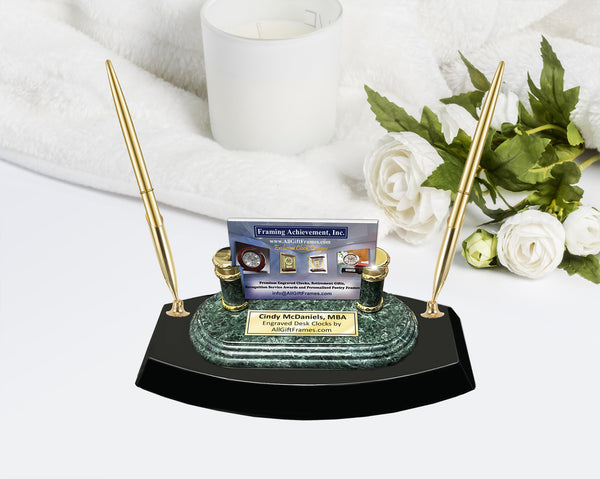 Two Pen Desk Set Office Business Card Holder Unique Modern Luxury Nameplate Engraved Genuine Marble Retirement Promotion Graduation Giftque Personalized Marble Employee Executive Promotion Retirement