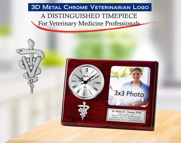 Veterinarian engrave desk picture frame clock Doctor of Veterinary Medicine DVM