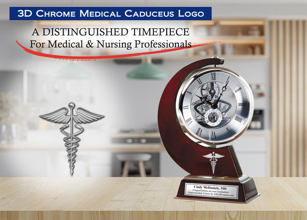 Med Tech Clock Gear desk clock medical caduceus MD RN doctor osteopathic gift nurse r