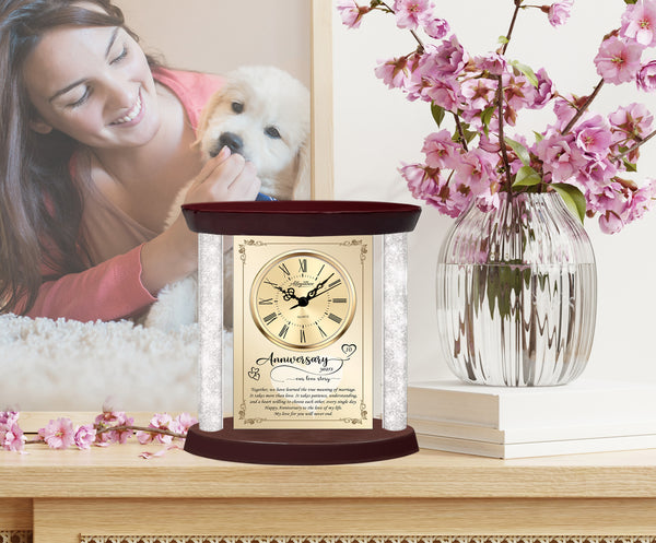 Custom wedding anniversary clock table plaque crystal diamond pillar love romantic celebrate wife husband present girlfriend boyfriend marriage
