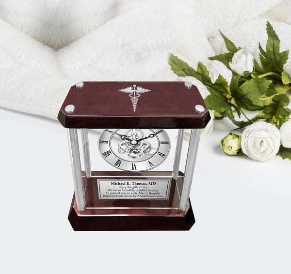 Medical caduceus personalize clock engrave congratulation school doctor gift